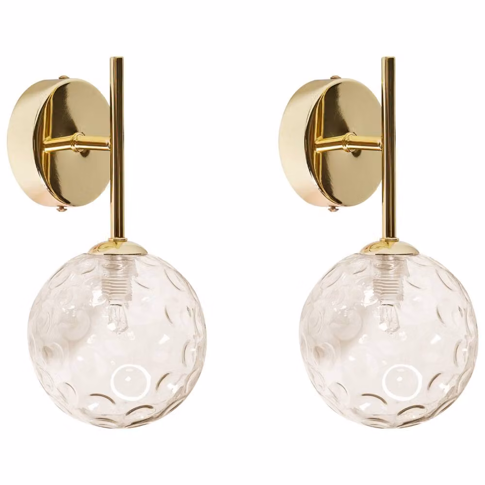 Wyld and Coco Set of 2 Modern Glamour Wall Lamps with Beige and Gold Glass and Metal Frames – 2