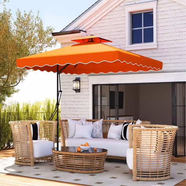 Outsunny Square Cantilever Parasol Umbrella with Cross Base in Orange