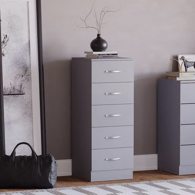 HD Designs Riano 5 Drawer Narrow Freestanding Storage Chest in Matt Grey