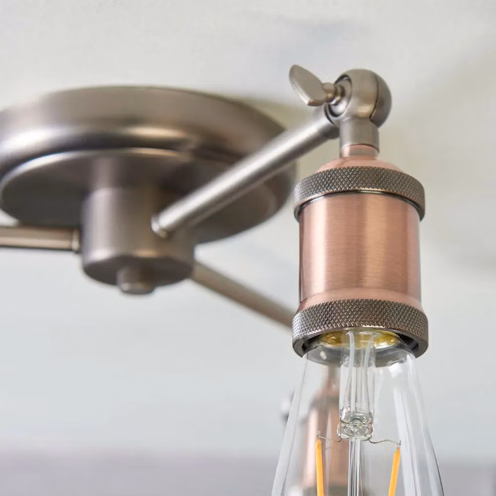 Loops Adjustable Semi Flush Ceiling Light in Aged Copper with 3 Lamps – 2