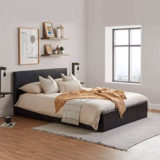 Birlea Berlin Ottoman Bed in Brown Faux Leather, Double W/D/H: 140 x 200 cm