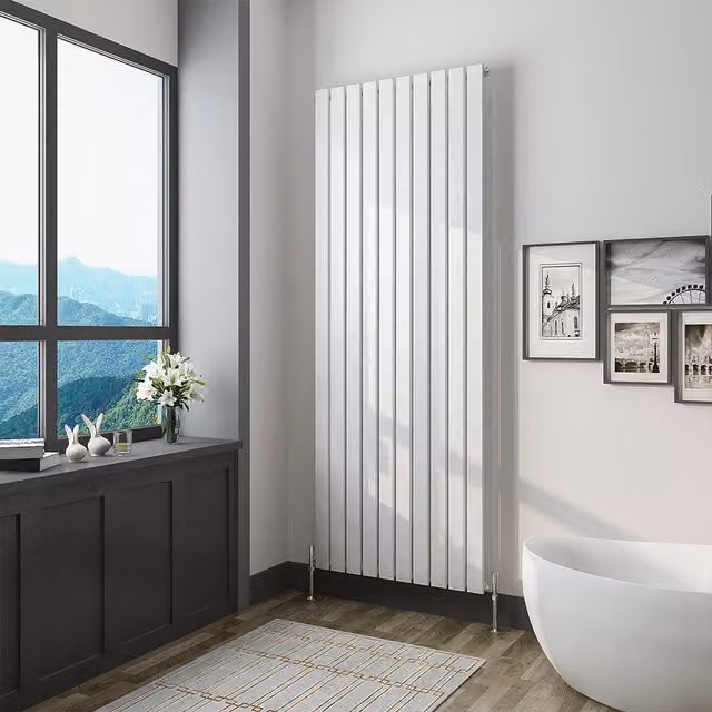 AicaBathroom Vertical Flat Panel Steel Radiator in White, H 180 cm x W 68 cm