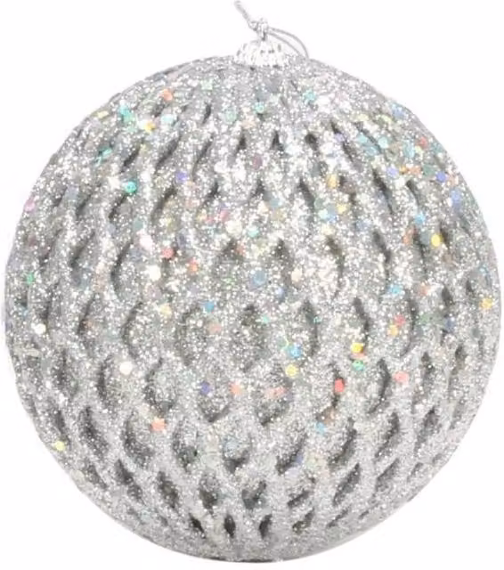 KDMD Silver Glitter and Sequin Christmas Bauble, Diameter: 12 cm