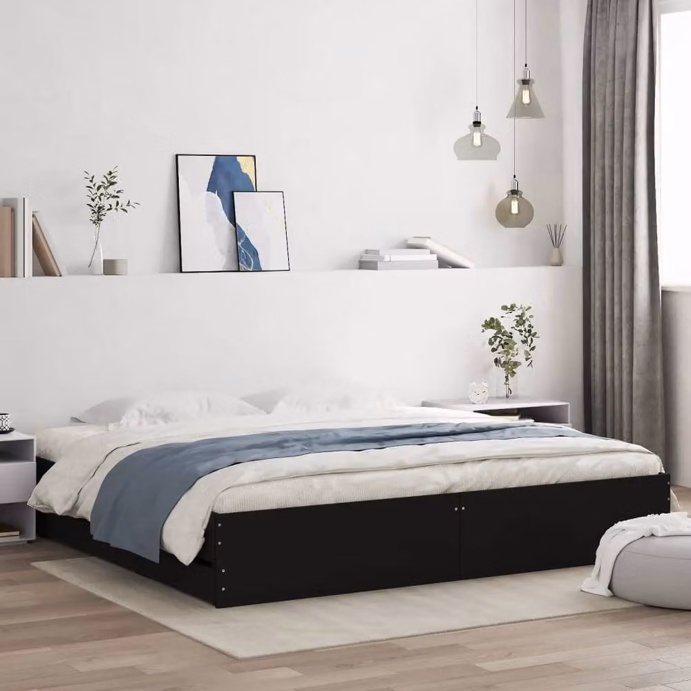 Berkfield Home Modern Bed Frame with Drawers, Black, W: 160 cm, D: 200 cm, H: 33 cm – 2