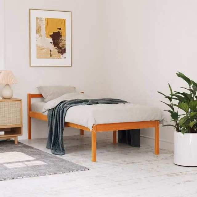 Berkfield Home Senior Small Single Solid Wood Pine Bed in Wax Brown, W/D/H: 75 x 190 cm