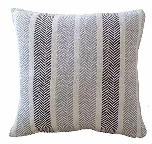 Olivia Rocco Striped Cotton Square Cushion Cover, Grey, W/D/H: 60 x 60 x 60 cm