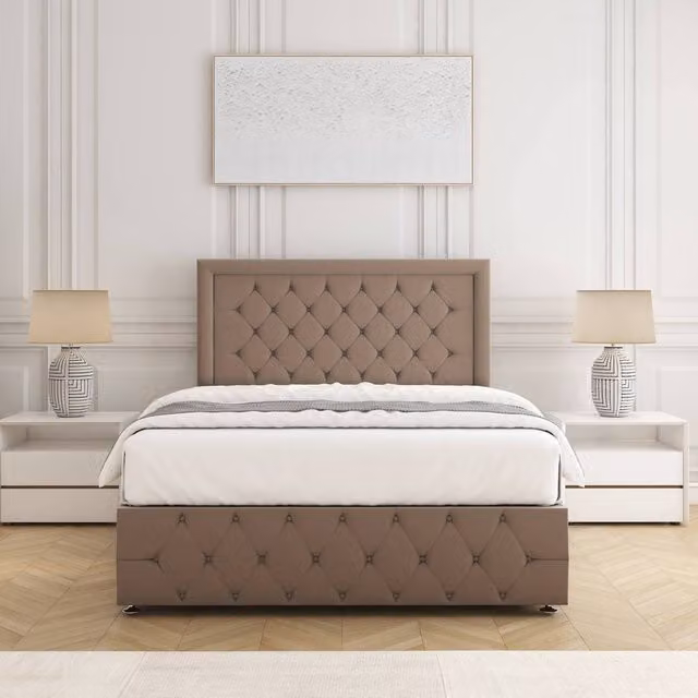 BSSPOKE Lena Divan Bed with 24 inch Headboard and Mattress in Bronze Plush Velvet, W/D/H: 90 x 190 x 91.44 cm