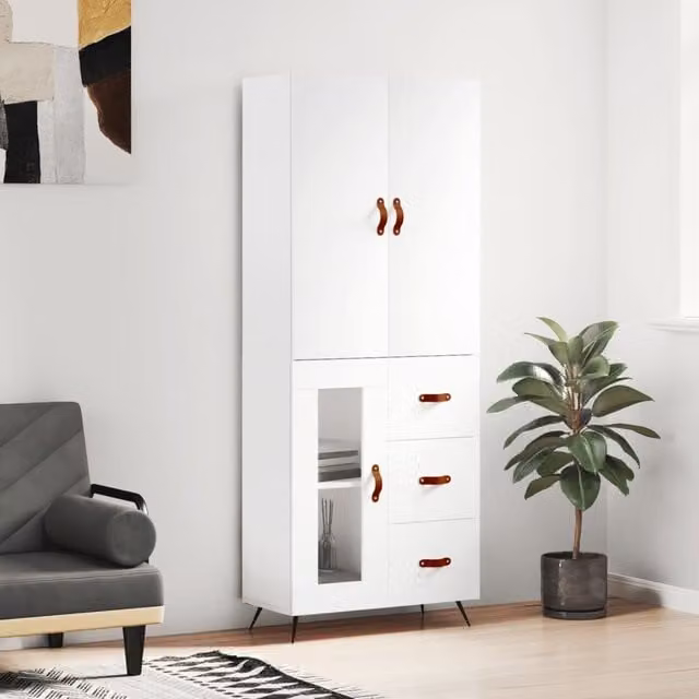 Berkfield Home White Highboard with Hinged Doors and Internal Shelves, W/D/H: 69.5 x 34 x 180 cm – 1