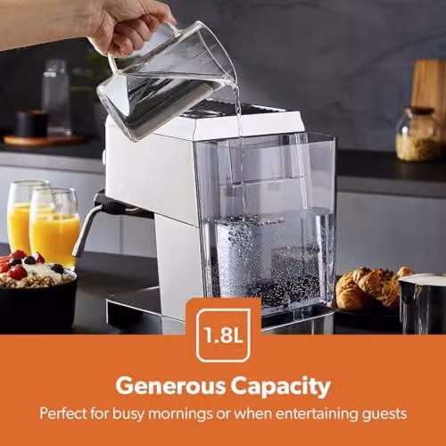 GEEPAS Espresso and Cappuccino Coffee Machine with Milk Frother, 15 Bar Pressure, 1.8L Detachable Water Tank, 1140W, Silver Stainless Steel – 5
