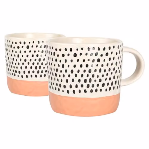 Nicola Spring Pink Dotted Stoneware Coffee Mug Set, 385ml, Pack of 2 – 1