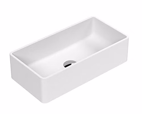 nuie NBV280 Luxe Rectangular Ceramic Countertop Vessel Basin in Matt White, W: 46.5 cm, D: 12.0 cm, H: 23.5 cm