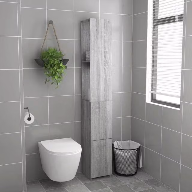 Berkfield Home Premium Grey Sonoma Bathroom Cabinet, W/D/H: 25 x 26.5 x 170 cm