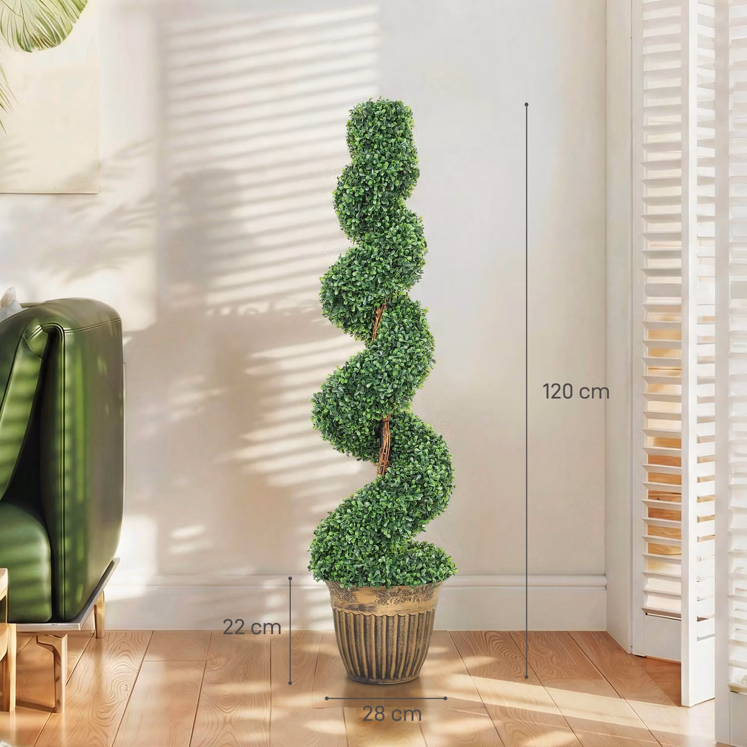 HOMCOM Set of 2 Green Artificial Topiary Spiral Boxwood Trees with Pots, Height: 120 cm – 3