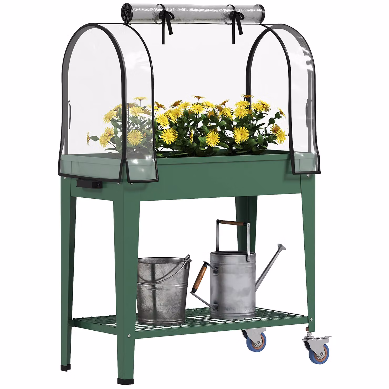OUTSUNNY Mobile Raised Garden Bed with Greenhouse Cover, Green, W/D/H: 120 x 80 x 40 cm – 2