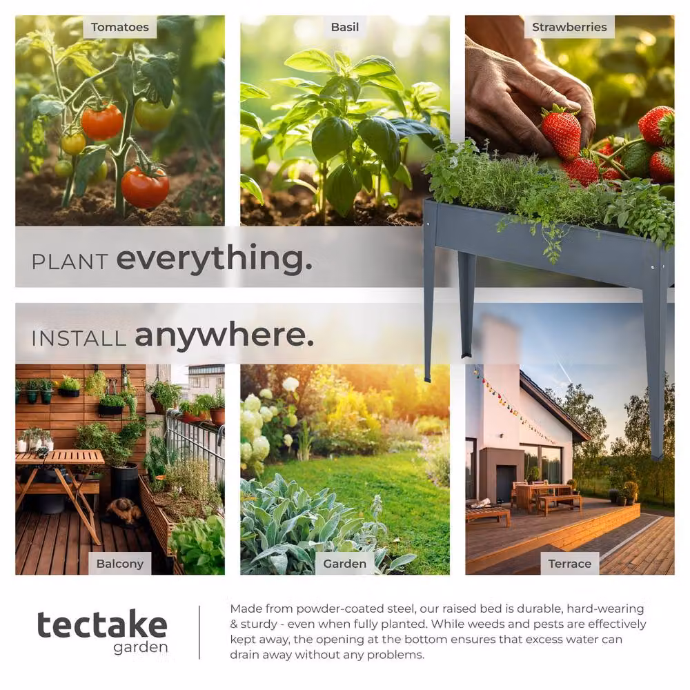 tectake Calendula Steel Raised Bed in Dark Grey, W: 98.5 cm, D: 26 cm, H: 82.5 cm – 5