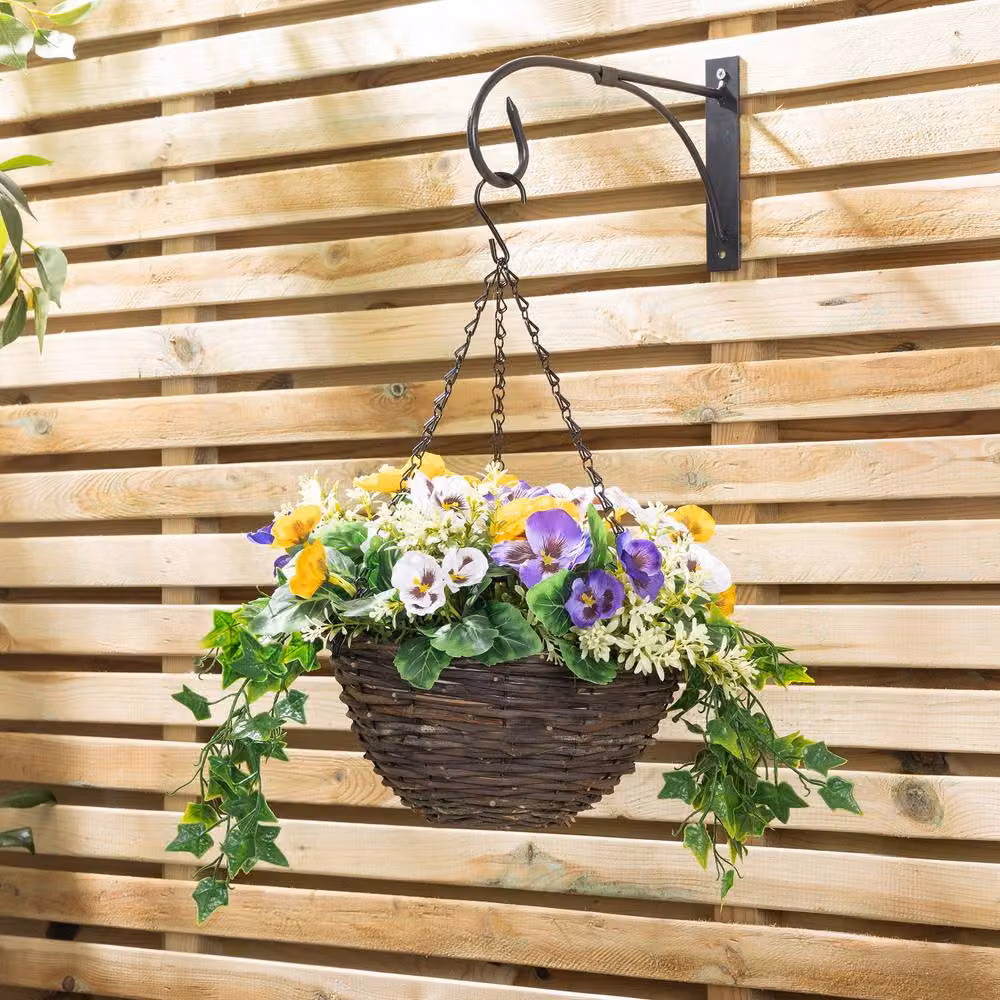 Christow Artificial Yellow Pansy Wicker Hanging Basket with UV Resistant Foliage, Diameter: 25 cm – 2