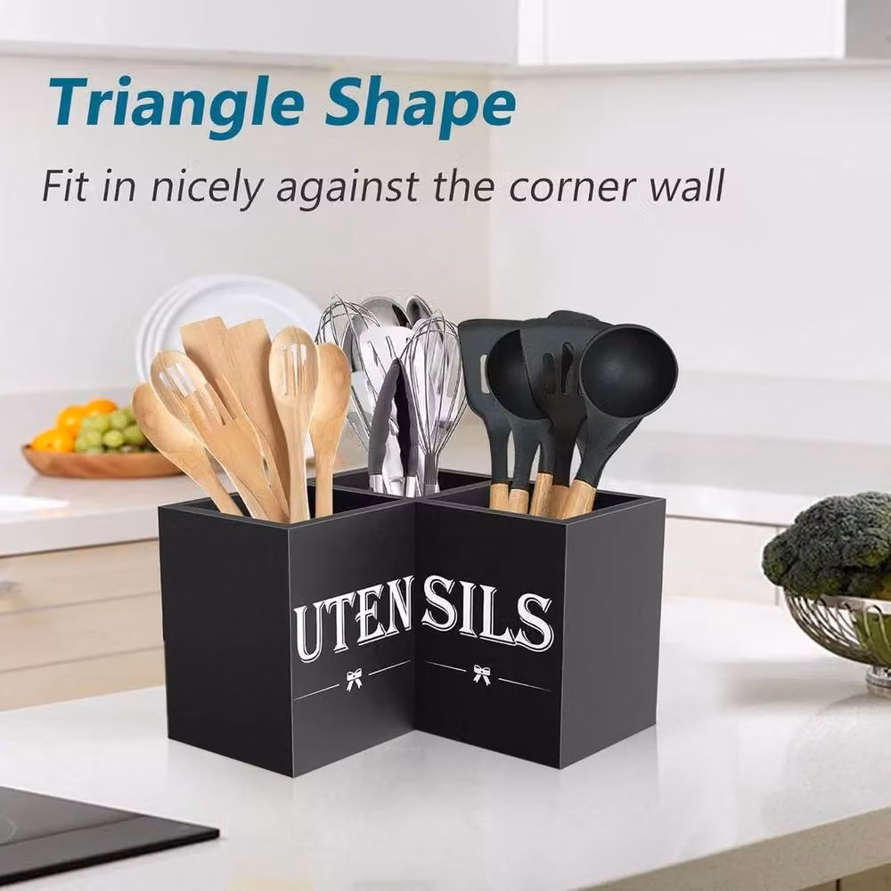 SPETLEK Extra Large Solid Wood Kitchen Utensils Holder in Black – 4
