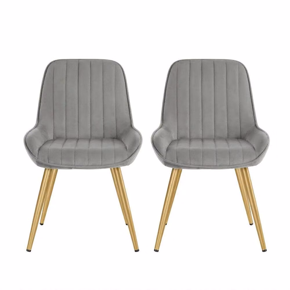 Merax Set of 2 Modern Upholstered Faux Leather Dining Chairs with Metal Legs in Grey – 2