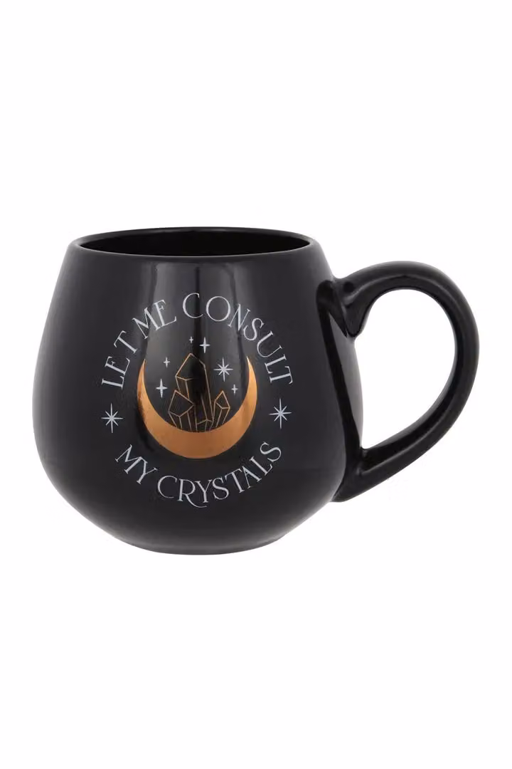 KDMD Let Me Consult My Crystals Rounded Mug in Black and Gold, 500 ml – 2