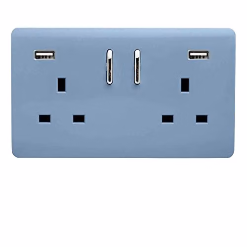 Trendi 2 Gang Flush Plastic Socket Plate in Blue – 1