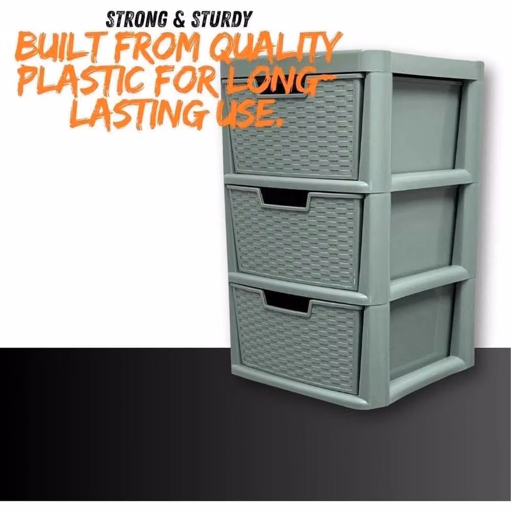 FLAVORA 3 Tier Large Plastic Drawer Storage in Sage Green, Width: 50 cm – 4