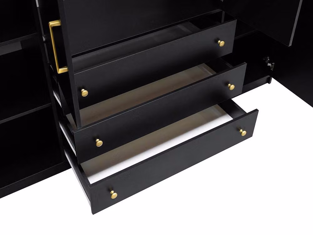 Vente-unique Modern Black and Gold Wardrobe with 4 Mirrored Doors, 3 Drawers and Soft-Close Hinges, W: 196 cm, H: 200 cm, D: 58 cm – 3
