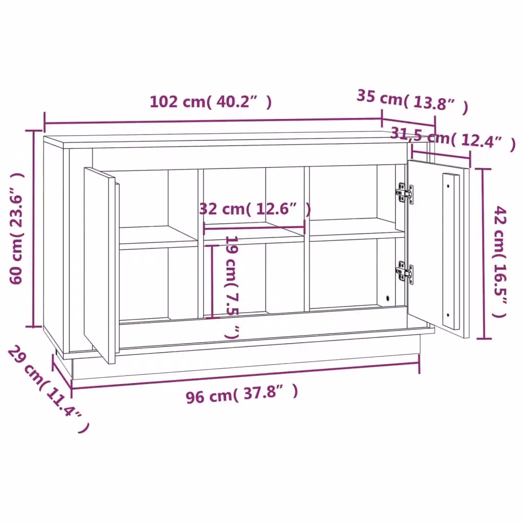 Berkfield Home Smoked Oak Sideboard in Brown, W/D/H: 102 x 35 x 60 cm – 5