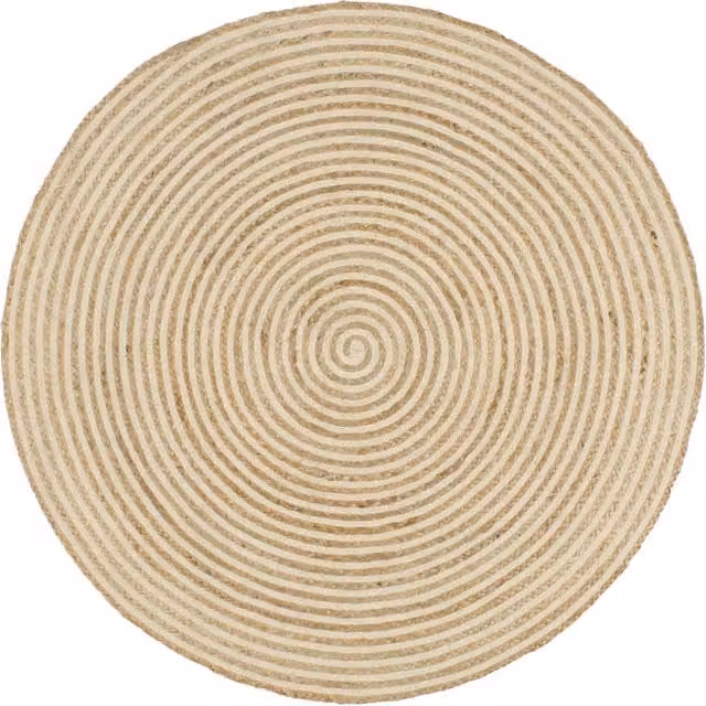 Berkfield Home Handmade White Jute Round Rug with Braided Spiral Design, Diameter: 100 cm