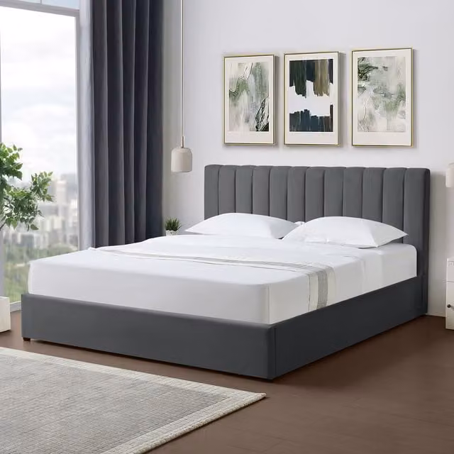 Artemis Home Evelynne Upholstered Fabric Ottoman Bed Frame, Grey, W/D: 180 x 200 cm