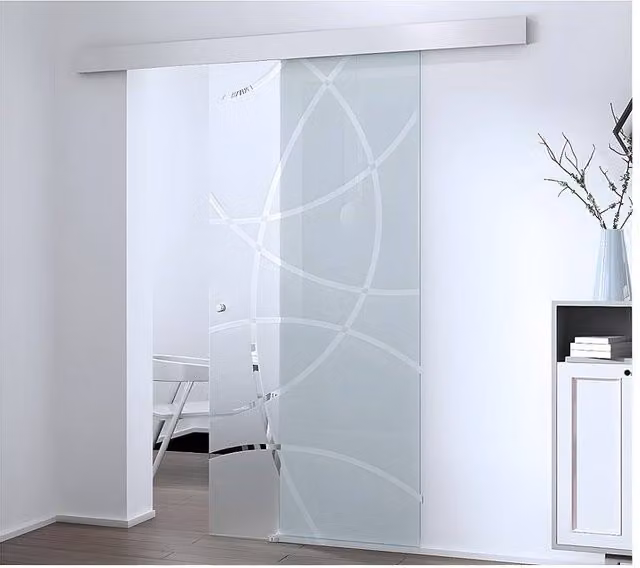 Vente-unique Modern Reversible Surface-Mounted Sliding Door in Clear Tempered Glass and Aluminium, H 205 x W 93 cm