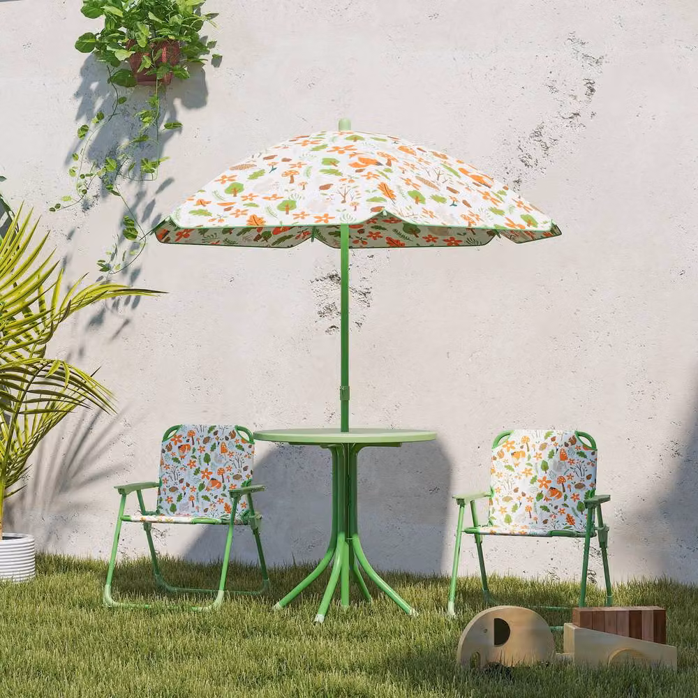 STILVORA Kids Garden Table and Chair Set with Adjustable Parasol in Green – 2