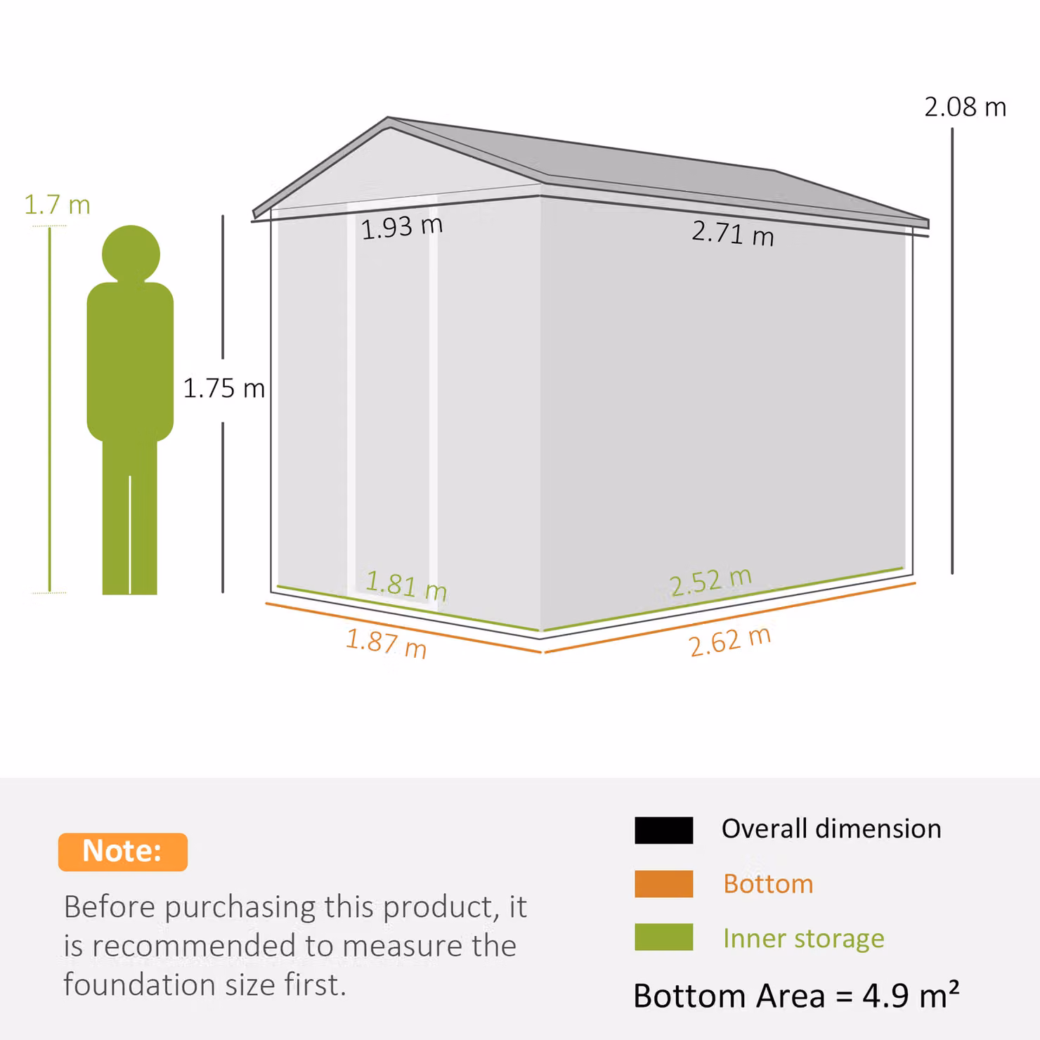 Outsunny Heavy-Duty Galvanised Steel Outdoor Shed with Lockable Door and Sloped Roof, Dark Grey, W: 274.32 cm, D: 187.0 cm, H: 208.0 cm – 3