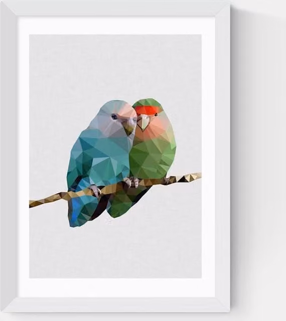 East End Prints Two Love Birds Framed Multicolour Illustration in White