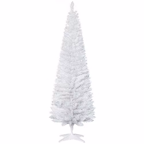 HOMCOM 6ft Unlit White Slim Pencil Artificial Christmas Tree