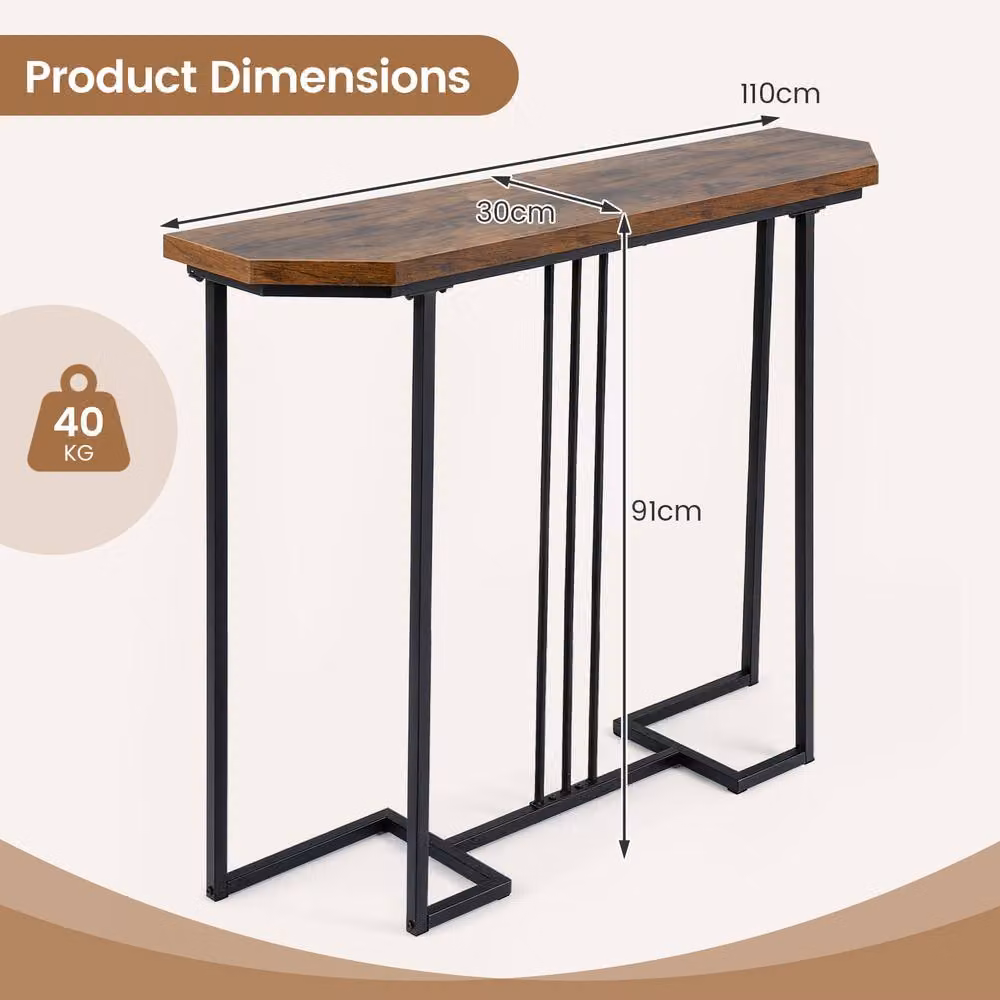 Gymax Modern Narrow Console Table with Brown Wood Grain Finish – 2