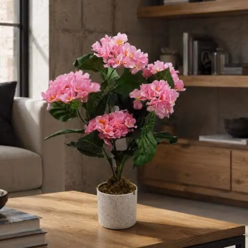 Leaf Design UK Potted Pink Hydrangea Artificial Plant, Height: 55 cm – 2