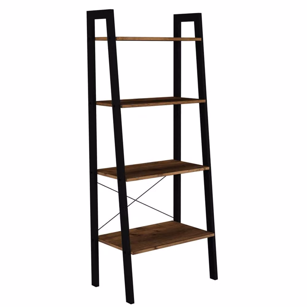 Wyld Haus Maynooth Industrial 4 Shelf Ladder Unit, Natural Wood Effect and Black Metal, H 137.5 x W 56.2 x D 34.5 cm – 2