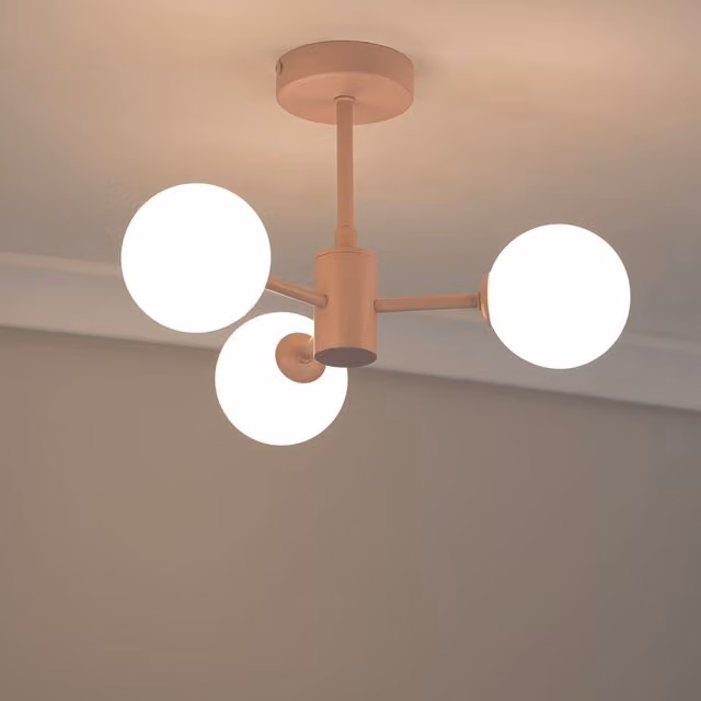 ValueLights Marlow 3 Arm Ceiling Light with Pink Opaque Glass Globes and LED Bulbs
