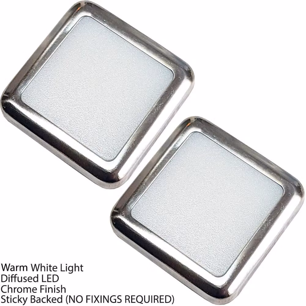Loops 2 Pack Square LED Mini Plinth Light and Driver Kit in Stainless Steel with Warm White Lighting for Kitchen and Bathroom Cabinetry – 2