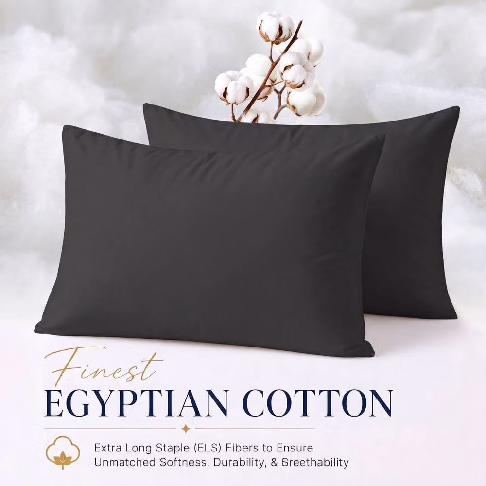 Pamposh Pack of 6 Black Egyptian Cotton Pillowcases, 400TC Mako Satin with Envelope Closure – 2