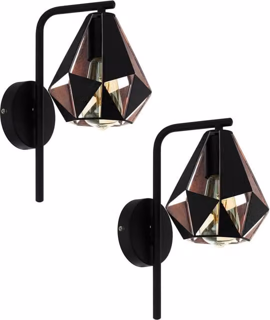 Loops 2 Pack Geometric LED Wall Sconce in Black and Antique Copper, E27 60W – 1