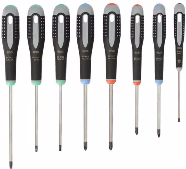 Bahco BE-9872 ERGO 8 Piece Screwdriver Set in Black and Multicolour