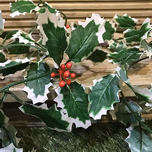 Best Artificial Green Holly and Ivy Leaf Garland with Berries, 210 cm – 2