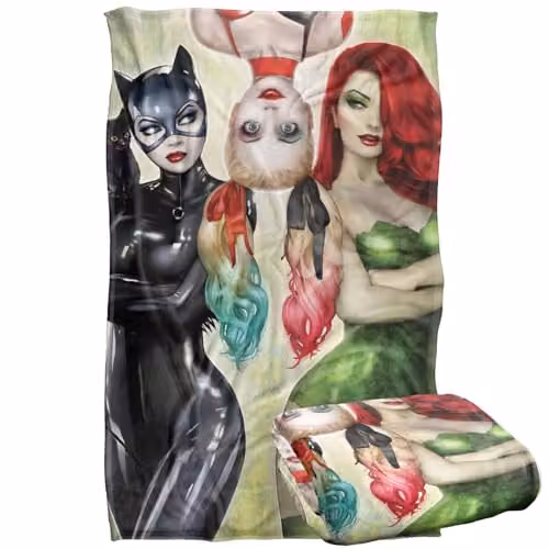 LOGOVISION Batman Catwoman Harley Quinn Poison Ivy Super Soft Green Fleece Throw Blanket, W/D/H: 91 x 147 cm