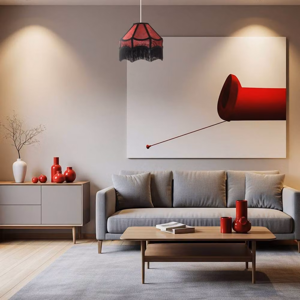 Happy Homewares Vintage Victorian Style Fabric Lamp Shade in Red and Black with Tassels – 6