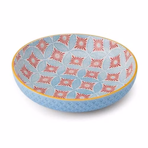 Mikasa Blue Mosaic Geometric Stoneware Coupe Pasta Bowl, 21 cm