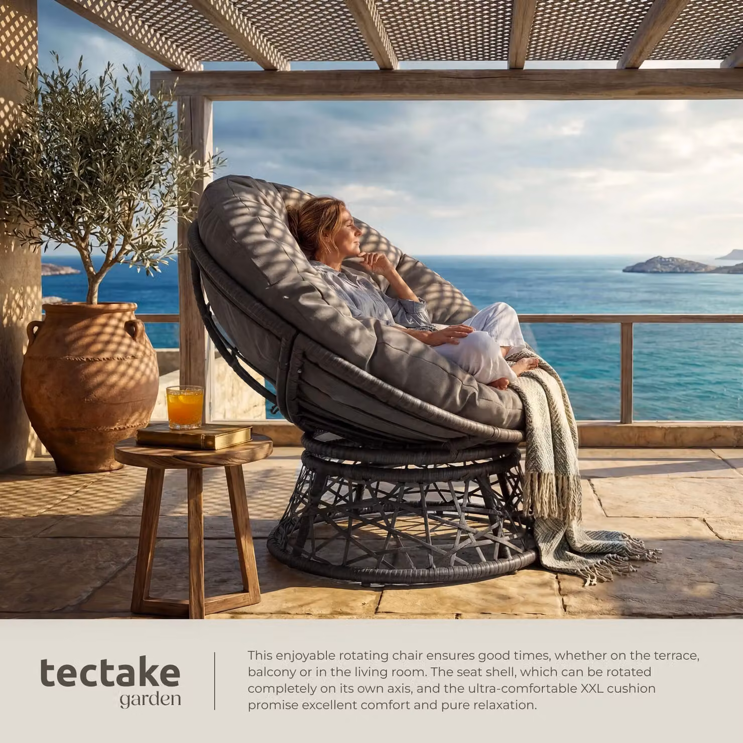 tectake Gargano Grey Rattan and Metal Garden Chair for Terrace – 4