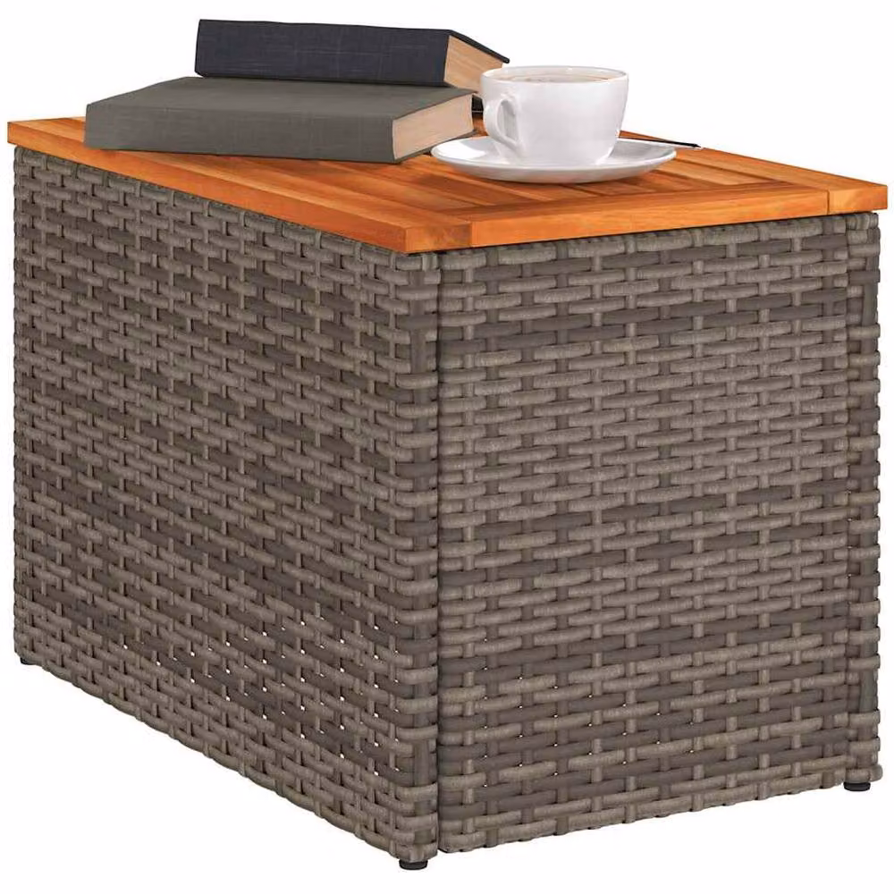 Berkfield Home Set of 2 Grey Poly Rattan Garden Side Tables with Oiled Acacia Wood, W/D/H: 55 x 34 x 37 cm – 4