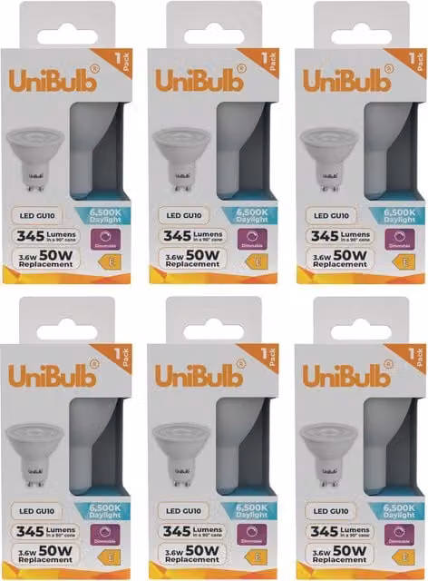 UniBulb LED GU10 Dimmable Light Bulb, 3.6W (Replaces 50W), 6500K Daylight, White