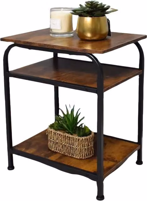 Pirlo Plush 3 Tier Industrial Side Table in Brown and Black